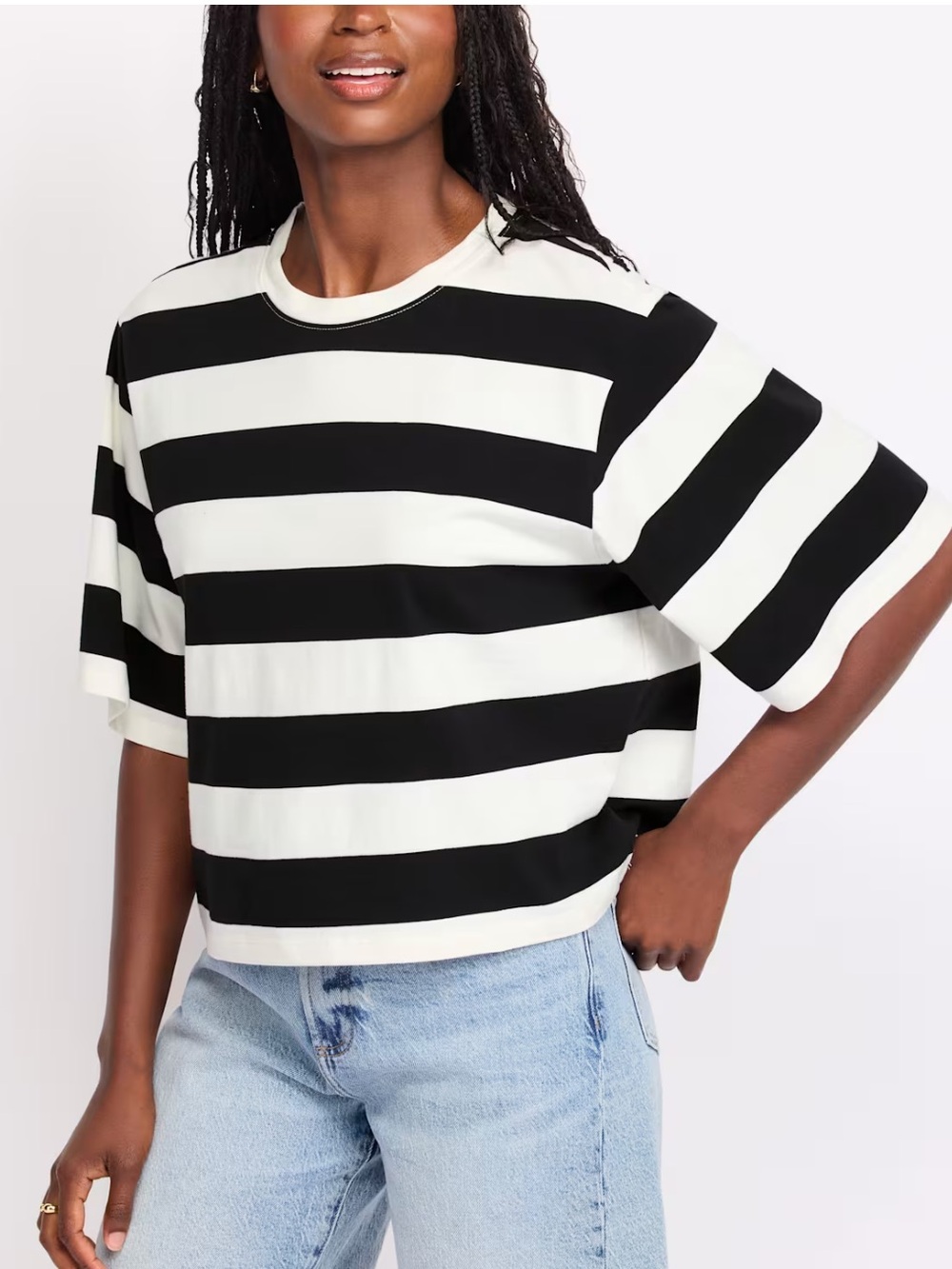 Sanctuary Black & White Wide-Stripe Short Sleeve Tee